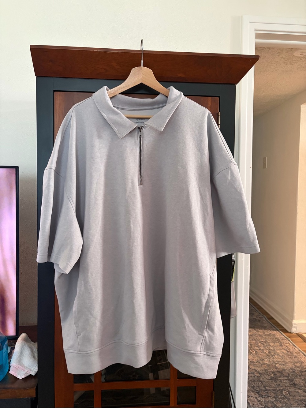 Old Navy Light Gray Men's Oversized Half-Zip Polo